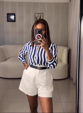 Women Short Pants欧美女装春夏休闲工装短裤高腰显瘦百搭三分裤