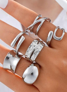 6PCS Rings Jewelry Sets欧美几何不规则交叉线条戒指ins光面气质