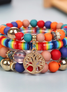 Jewelry Gift Bracelets手链创意多色生命树吊坠流行女款手工首饰