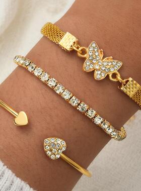 Women Bracelet手链套装女欧美多层复古镶钻麻花手链简约手环手镯