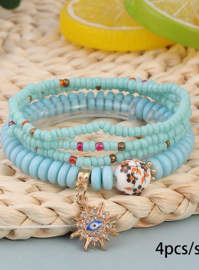 Evil Eye Women Bracelets Sets手链套装镶钻恶魔之眼吊坠青花瓷