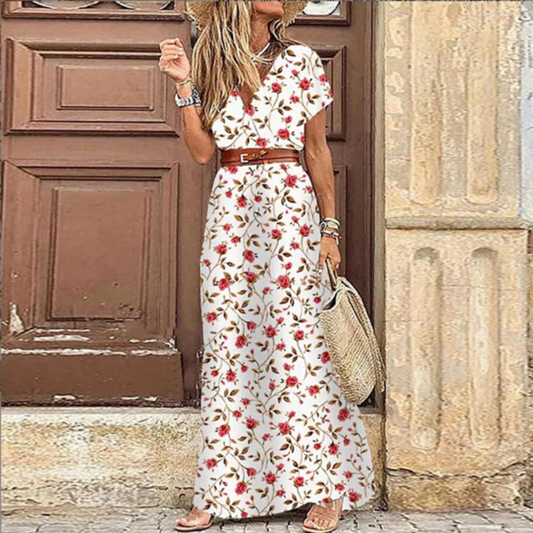 Women Dresses Fashion Print Dress波西米亚连衣裙沙滩度假裙