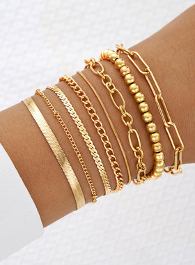 8pcs Women Bracelets新款圆珠链条手链8件套 时尚圆珠蛇骨手链