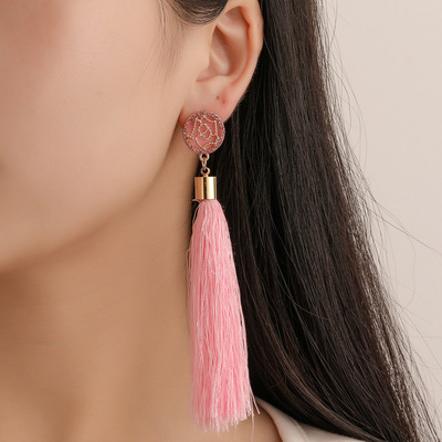 Women Earring Ear Stud Gifts欧美玫瑰花镶钻长款流苏耳环耳饰