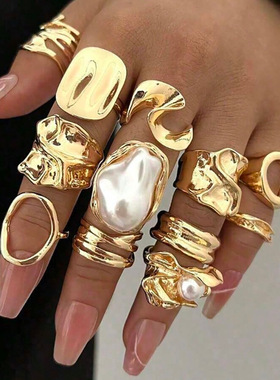 12pcs Women Ring Jewelry Sets欧美戒指轻奢镀金关节戒指12件套