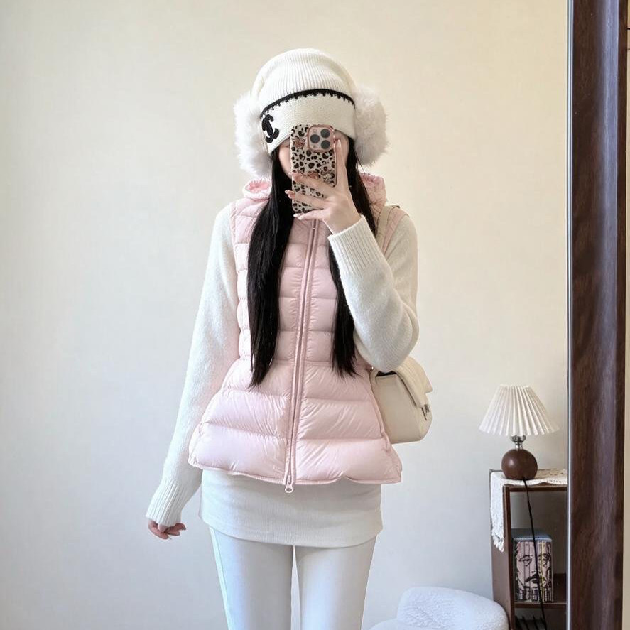 轻薄排骨羽绒服马甲女短款收腰