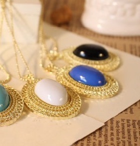 滢朵朵新款多色 椭圆镂空项链 情侣毛衣链a034