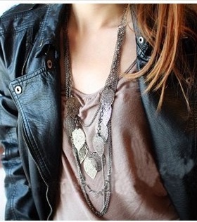 朵朵波西米亚风多层树叶毛衣链