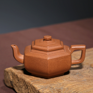 宜兴紫砂壶名家吴竹霞原矿降坡泥茶壶纯手工方壶280CC六方雪华壶