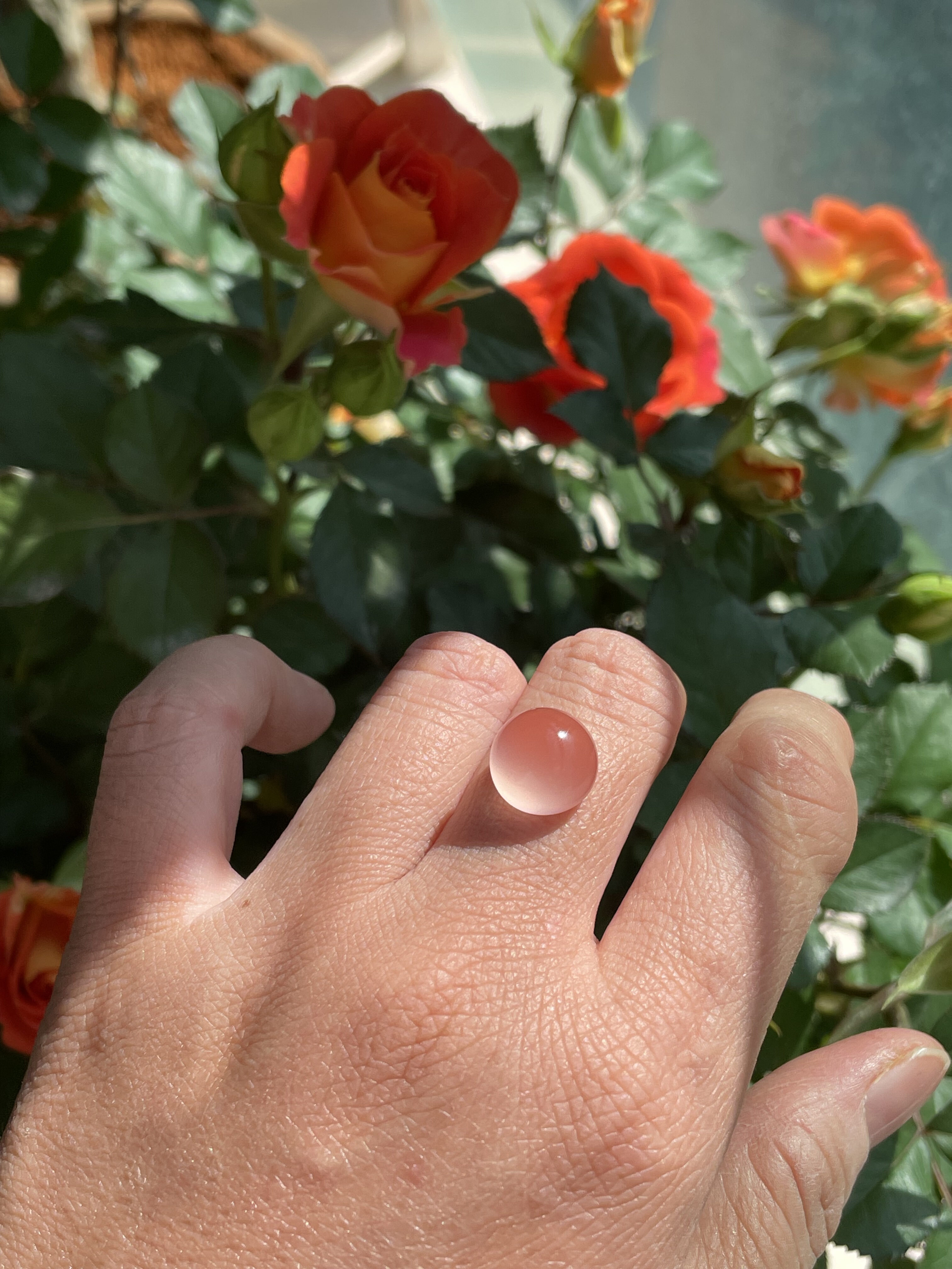 天然原矿南红冰粉蛋面圆形戒指戒面祼石 粉透如樱露 冰润似星河