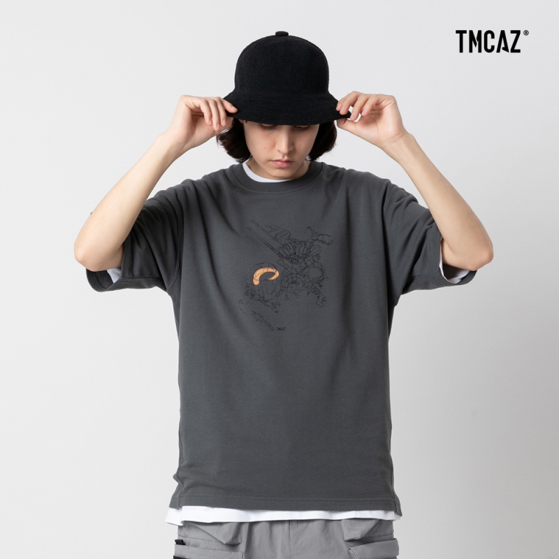 TMCAZ炭灰色咖啡印花宽松短袖T恤