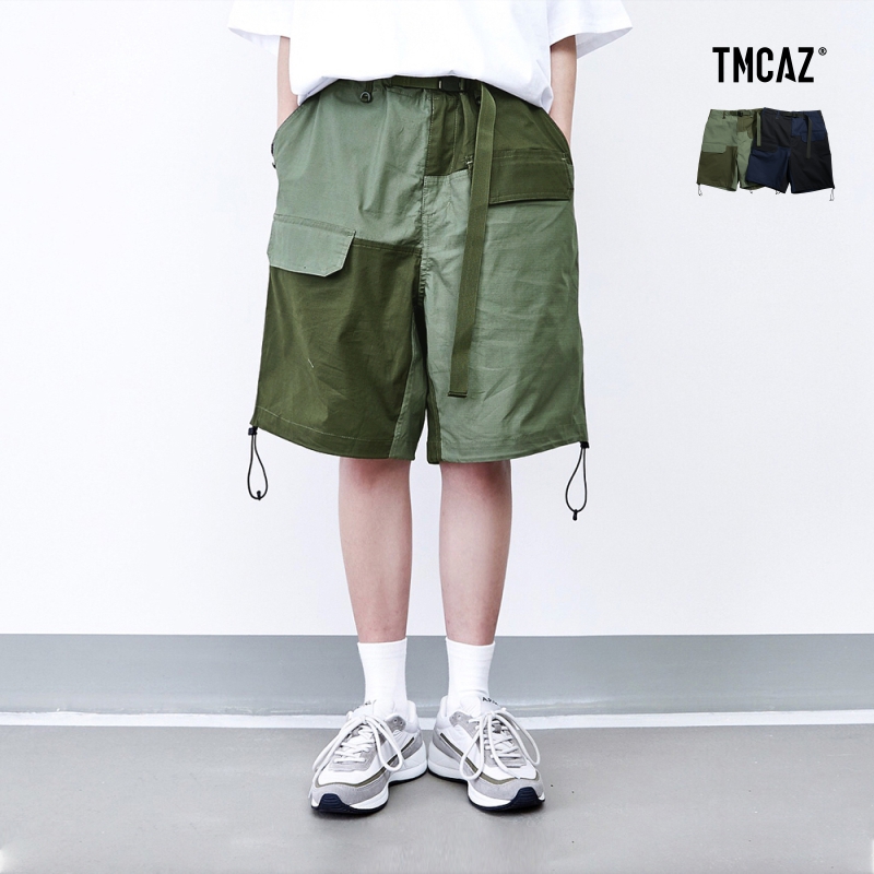 户外弹性拼接色机能口袋工装短裤