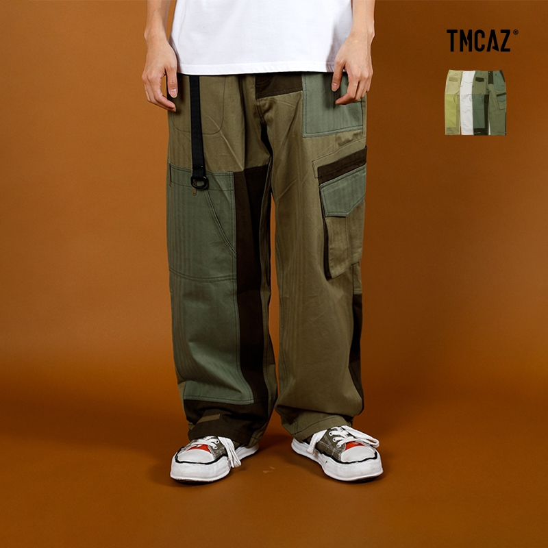 人字纹卡其布不规则多口袋面包裤