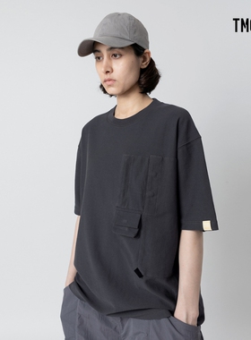 TMCAZ Smock Pocket Tee炭灰色不对称设计登山服造型口袋宽松T恤
