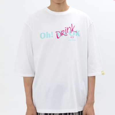 西海岸印花白色短袖口袋圆领T恤