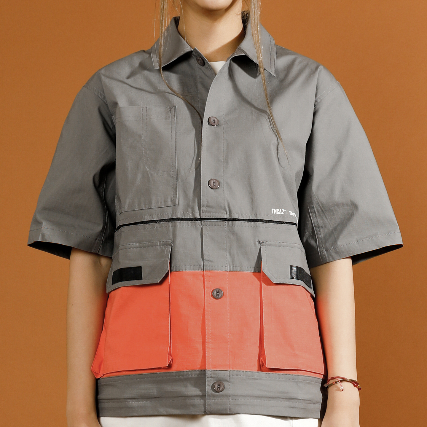 机能风多口袋拼接工装套头衬衫