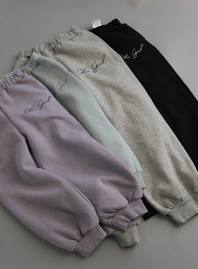 19147童加绒裤2025中大童宽松休闲运动裤刺绣薄绒长裤110-160女童