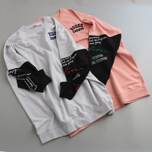 春装韩版长袖卫衣女宽松薄款假两件无帽上衣中长款时尚拼接卫衣裙