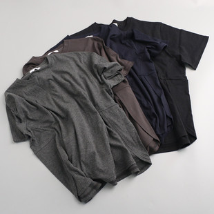 夏季棉质针织T恤女士侧边小心机开叉圆形下摆短袖简约风大码上衣