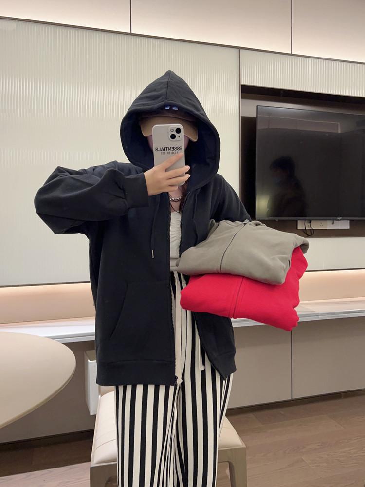 加绒宽松针织休闲拉链卫衣