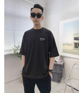 T恤美式 夏季 宽松短袖 男士 字母印花后印花圆领男女上衣墨绿色 新款