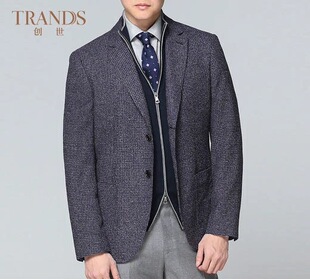 新品创世男士商务休闲羊毛西服外套单排扣羊毛桑蚕丝意大利面料