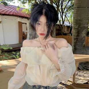 法式超仙泡泡袖碎花衬衫女夏季别致漂亮雪纺小衫纯欲辣妹短款上衣