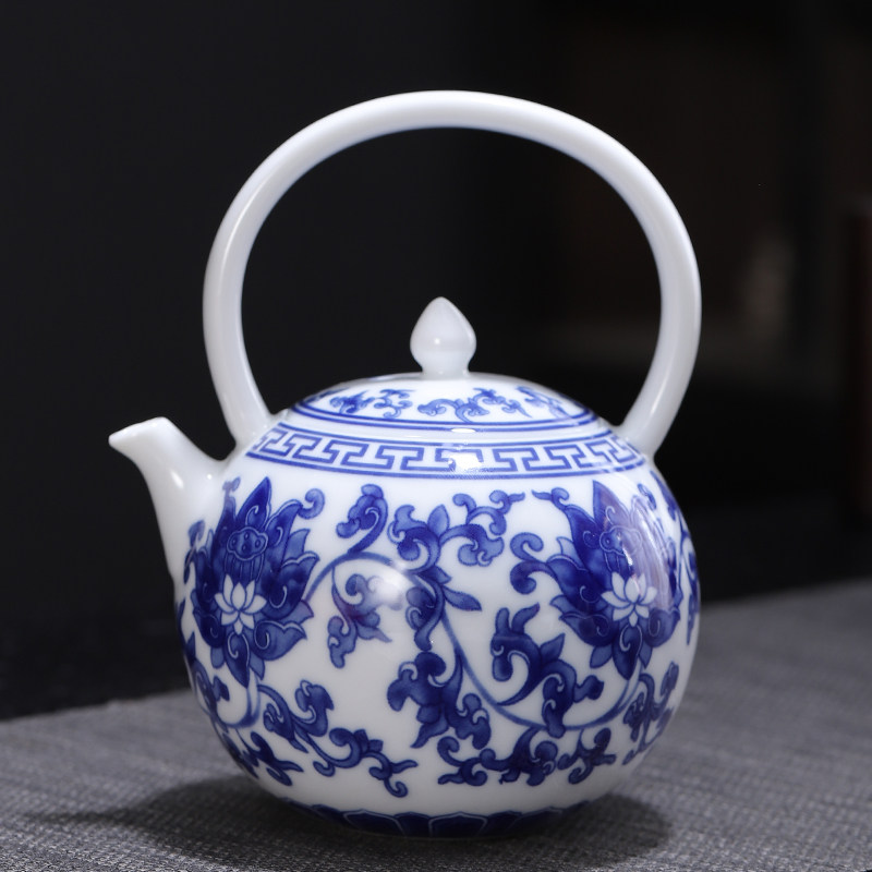 茶壶提梁功夫茶具泡茶壶小号青花瓷釉下彩白瓷水壶单壶球孔家用
