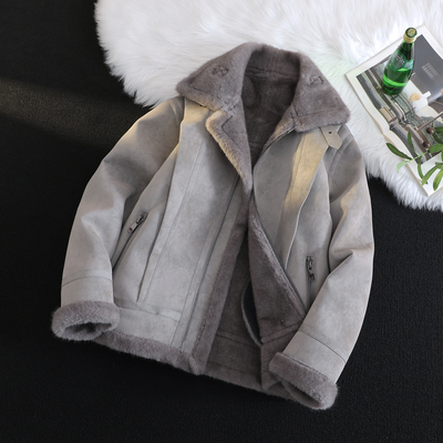 2025冬装麂皮绒加厚外套男皮毛一体夹克宽松韩版潮牌大码时尚百搭
