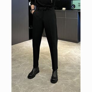 小直筒顯瘦西褲 韓版 黑色厚款 男潮流 重磅大碼 毛呢西褲 休閑褲 秋季