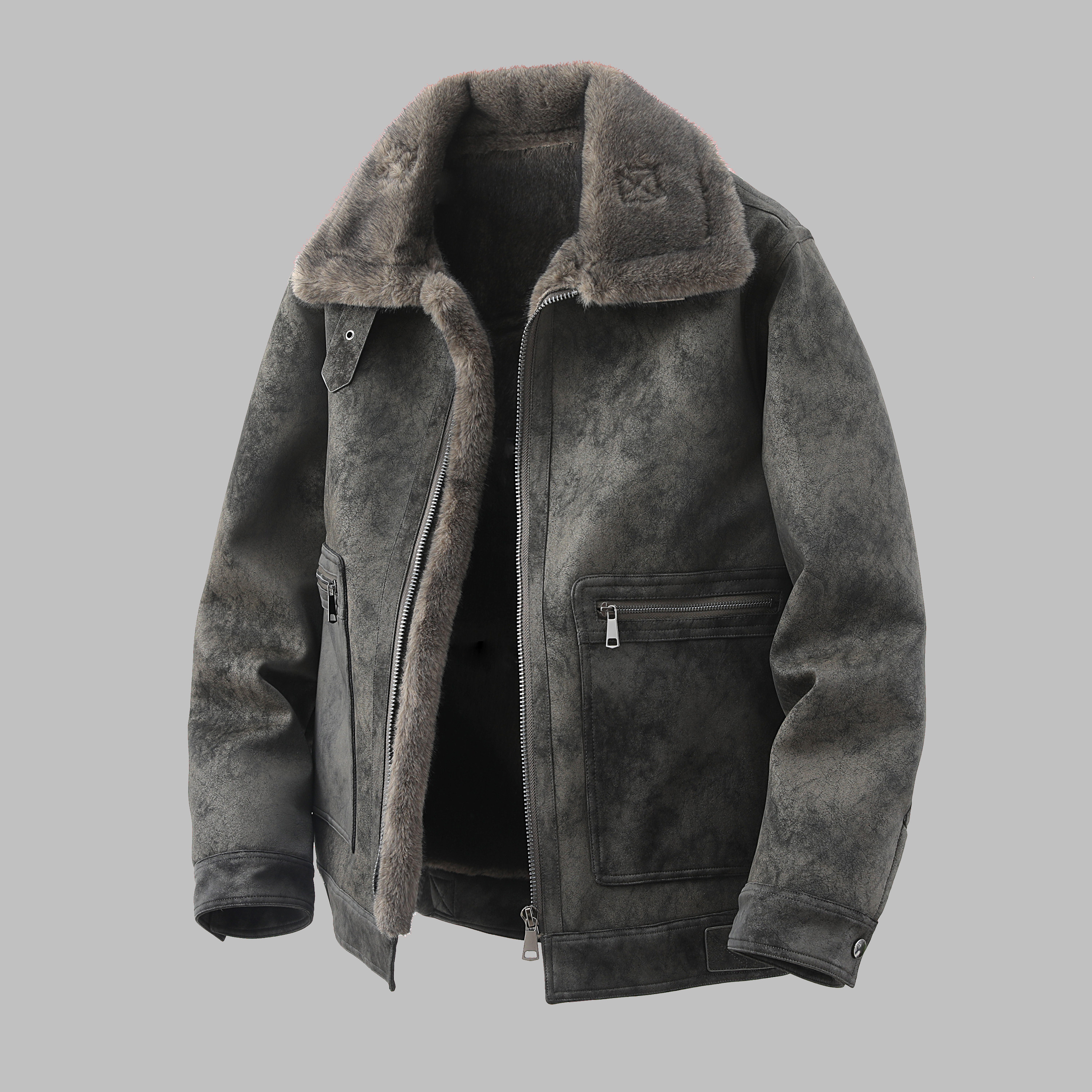 2025冬季新款皮毛一体男外套大码加厚保暖青年设计款时尚夹克潮