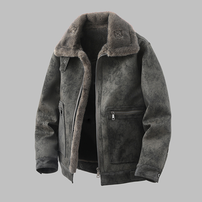 2025冬季新款皮毛一体男外套大码加厚保暖青年设计款时尚夹克潮