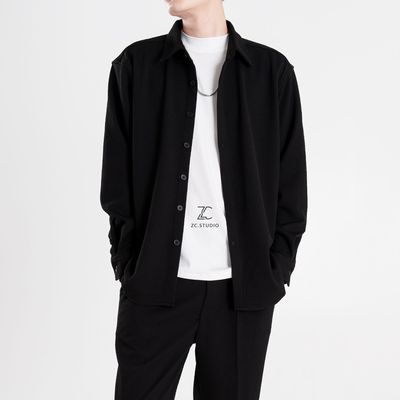 翻领长袖轻熟衬衫外套男套装