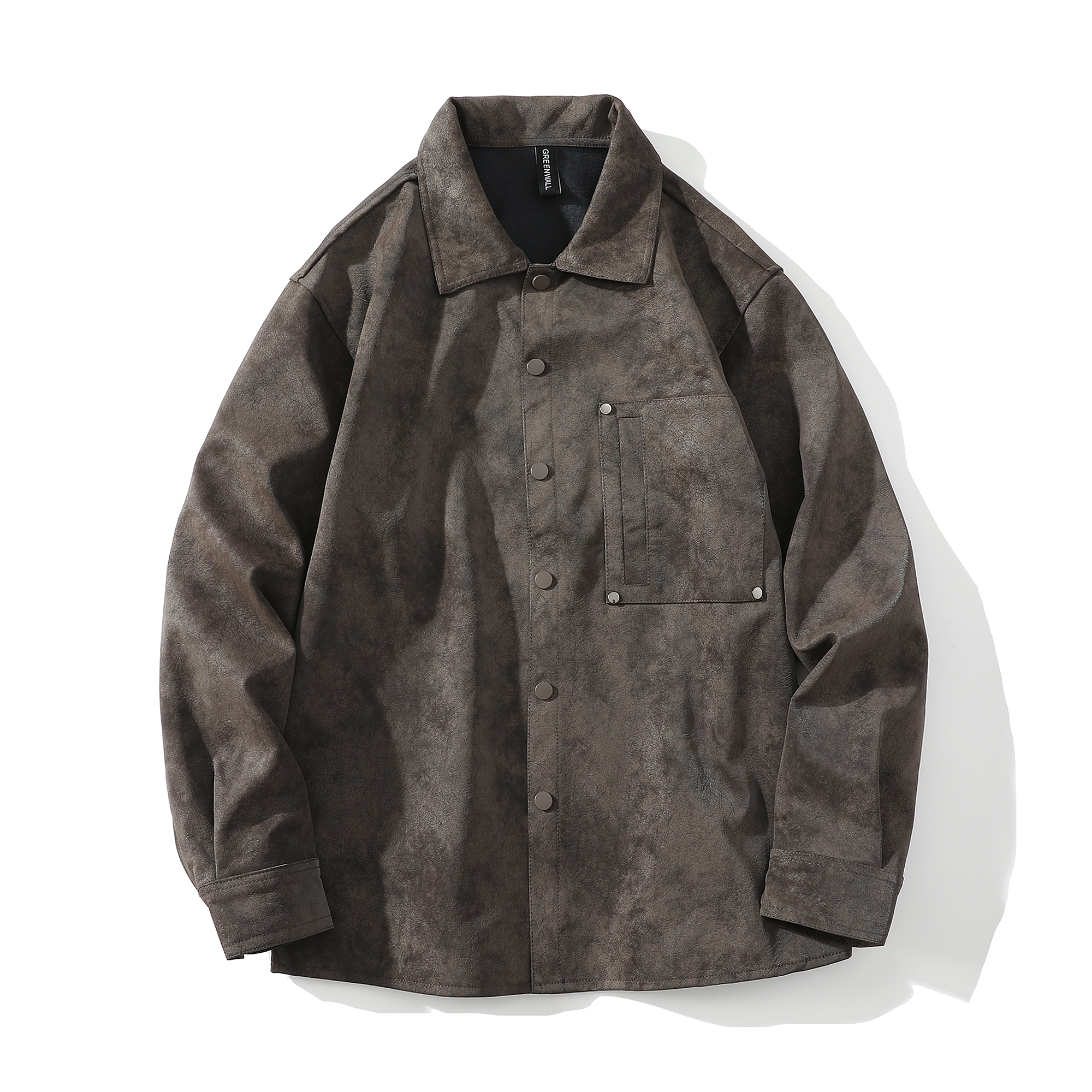 秋季新款皮衬衫外套男大口袋青春活力宽松休闲简约百搭上衣夹克潮