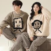 长毛绒加厚保暖法兰绒睡衣男士 情侣睡衣女秋冬季 新款 可外穿家居服