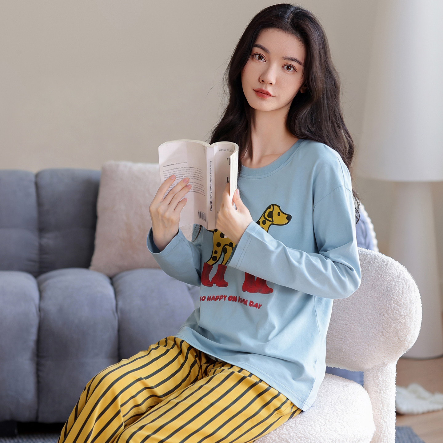 2026春秋季新款纯棉睡衣女长袖圆领套头卡通宽松可外穿家居服套装,女士内衣/男士内衣/家居服,睡衣/家居服套装,淘宝优惠券,粉丝福利购,淘宝优惠卷