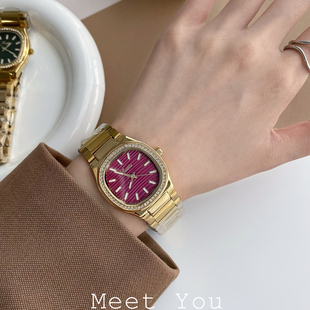 【Meet You】时尚鹦鹉螺西太后轻奢气质防水女多巴胺镶钻钢带手表