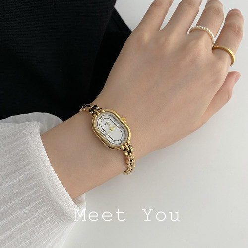 【Meet You】精致时尚金色新款轻奢小众复古手链款链条款防水女表