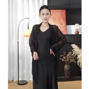 雪纺衫女夏2026新款长袖上衣薄开衫外搭女中长款防晒衣外套披肩潮