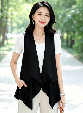 夏季不规则雪纺马甲女中长款薄款韩版无袖背心外搭坎肩新款2026