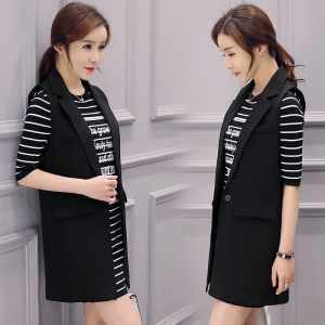 软妹马甲背心女中长款韩版2019新款胖mm春装西装无袖外套女士马夹