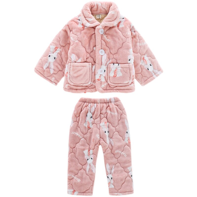 GIRLS PAJAMAS AUTUMN AND WINTER CORAL VELVET CHILDRENS WINTER CLOTHES BABY JACKET COTTON AND FLEECE THICKENED WARM FLANNEL LOUNGEWEAR