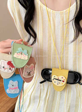 独特创意~可爱卡通皮革磁吸眼镜夹项链女夏季长款墨镜夹挂脖配饰