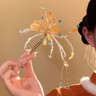 我称之为白月光的发簪～古风炫彩烟花发钗春节新中式流苏汉服头饰