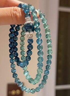 海蓝宝清绿三圈叠戴手串圆珠锆石弹力绳百搭高颜值渐变多用锁骨