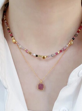 「春日序曲」彩红串珠项链精致简约百搭高级感锁骨链小众设计颈链