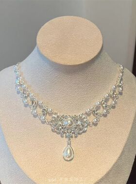 温柔白月光  超闪锆石双层珍珠流苏锆石2025新款轻奢百搭锁骨链