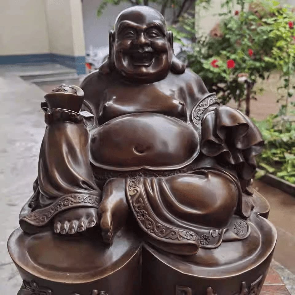 纯铜弥勒佛摆件大肚笑口常开佛像招财客厅玄关开业礼品家居装饰品