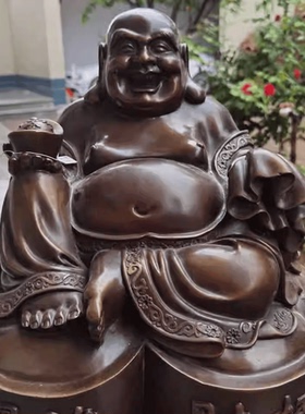 笑口常开玄关弥勒佛摆件纯铜招财