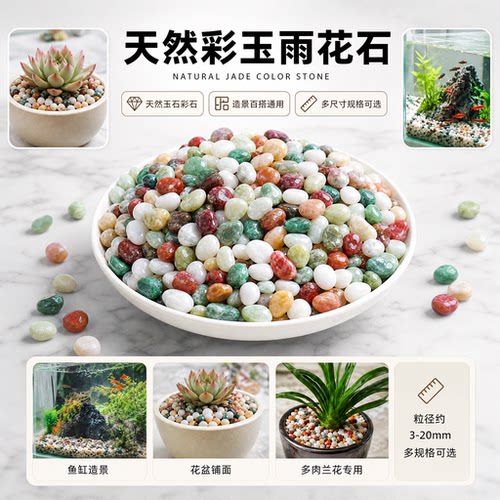天然雨花石鱼缸装饰造景底砂盆栽